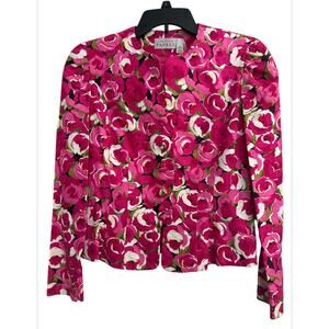 Adrianna PAPELL Vintage Blazer Jacket Pink Rose Floral Cotton Women’s Size 8 NWT